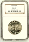 1960-D NGC MS64 SILVER MINT UNCIRCULATED 50C FRANKLIN LUSTROUS STRIKE VALUE $42