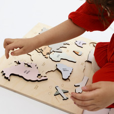 World Map Montessori Wooden World Puzzle for Kids Ages 3    Educational Map
