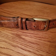 Brighton 32106 Brown 42 Embossed Leather Alligator Men's Belt Brass Buckle Gold