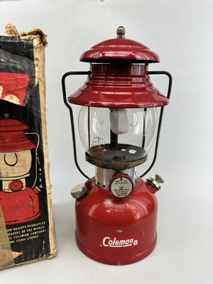 Vintage 1963 Red Coleman 200A Camping Lantern With Box Clean Working USA