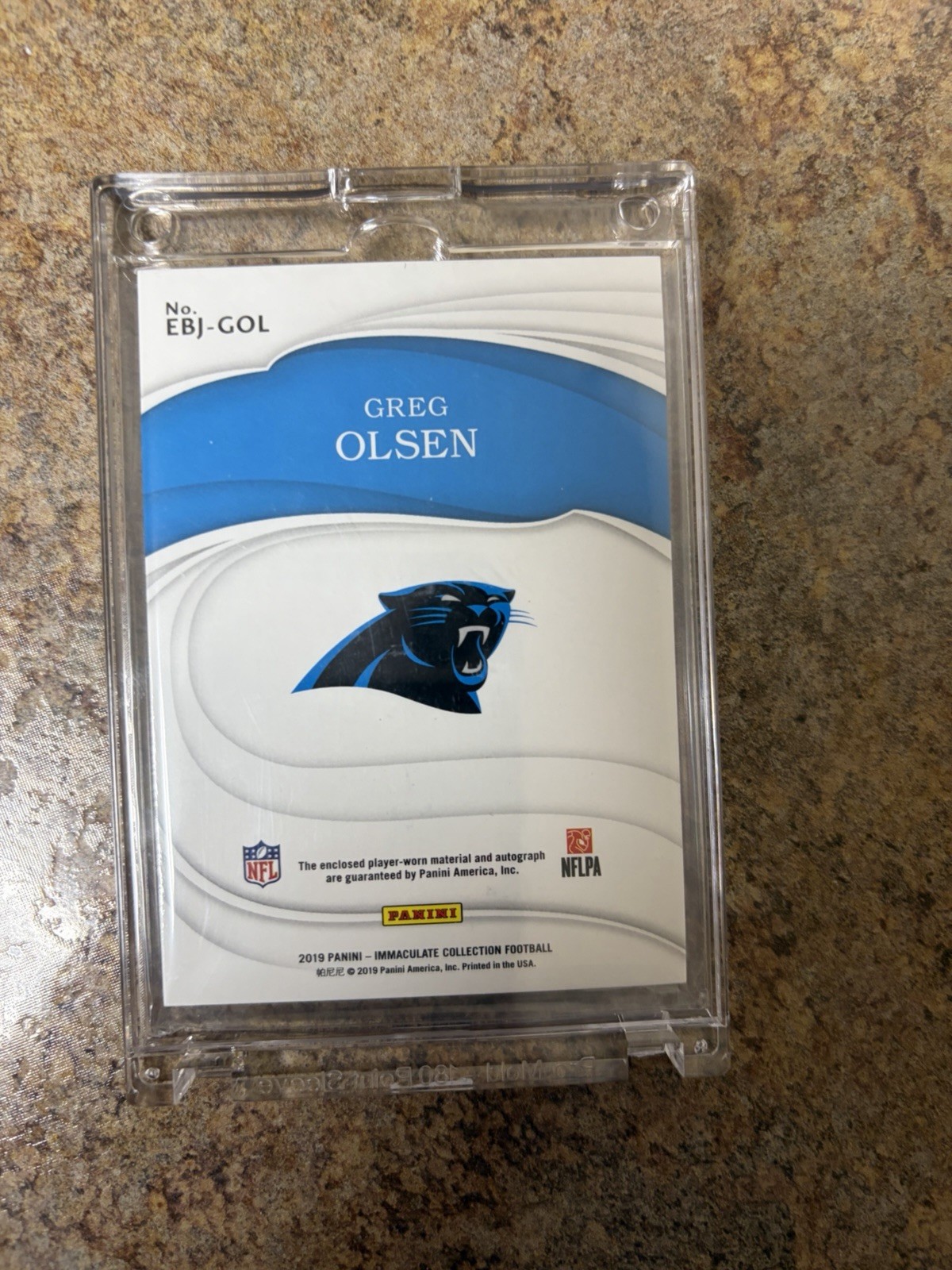2019 Panini Immaculate Greg Olsen Eye Black Gold Auto #/10 Keep Pounding Patch view 2