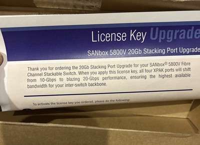 QLogic License Key Upgrade Sanbox 5800V Upgrades 10-Gbps To 20gb Stacking Port