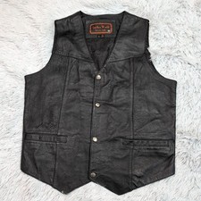 Vintage Leather World Vest Mens S Black Leather Snap Up Motorcycle Eagle USA