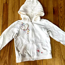 OshKosh B'gosh Girls 6X Hoodie White Zip Jacket Embroidered Floral Heart Cottage
