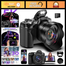 5K Digital Camera 80MP WiFi Photography Vlogging Cam with 3" Flip Screen, 18X Zo