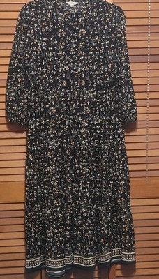 Max Studio Black Multicolor Floral Knit Maxi Dress L 3/4 Sleeve Button