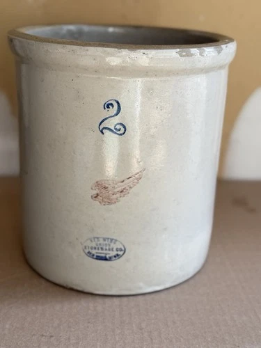 Vintage Red Wing 2 Gallon Stoneware Crock with Wing Logo USA Pottery Antique