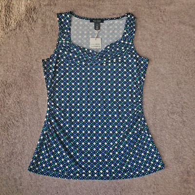 White House Black Market Geometric Square Neck Sleeveless Blouse Blue/Green M