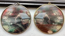 Vintage pair Round Stained Glass window Sun Catchers Enesco