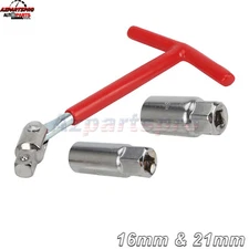 Spark Plug Removal Tool T-Handle Flexible Spanner Socket Wrench Set 16mm & 21mm