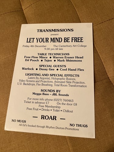 Transmissions Canterbury Art Collage 1992 Rave Dance Flyer A5 - Picture 2 of 2