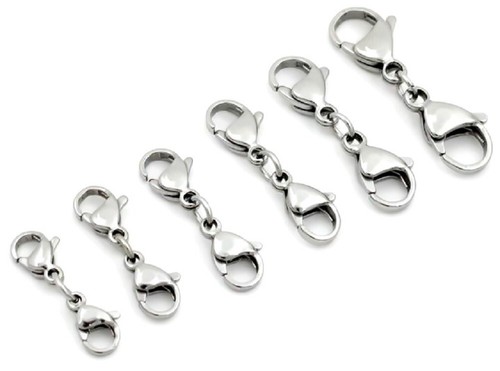 Asst Stainless Steel Double Button Lobster Clasp Hooks Extension Chain K10 UK - Picture 8 of 11