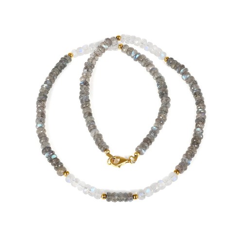 Rainbow Moonstone & Labradorite Faceted Rondelle Gemstone Beads Necklace 18'' - Picture 7 of 16