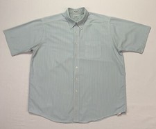 VTG LL Bean Men  s sz 17 Light Blue Seersucker Short Sleeve Button Front Shirt