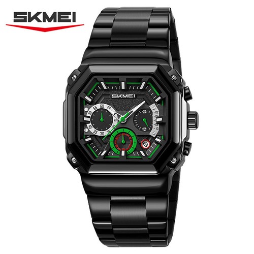 SKMEI Men Steel Watch Rectangle Quartz Wristwatch Multifunction Male Black Watch - Picture 15 of 26