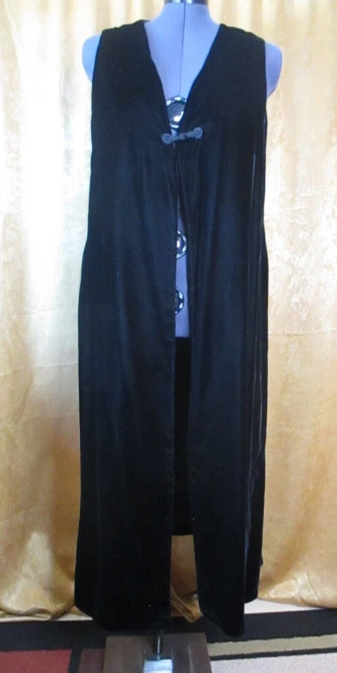 Винтажный NIPON 20 / 1 X черный бархат макси / длинный вечер жилет