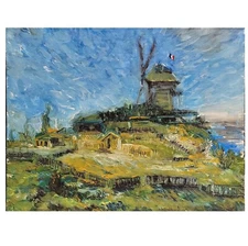 Original Painting AFTER Van Gogh Windmill Landscape Le Moulin De La Galette Art