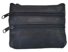 Black Genuine Leather Small Coin Holder Change Purse Zipper Key Card Wallet 