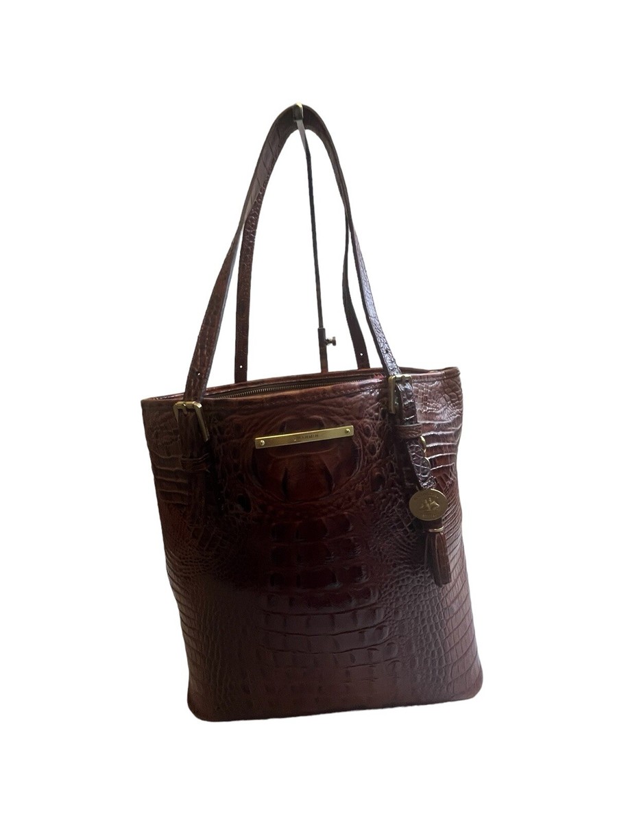 Brahmin Pecan Melbourne Croc-Embossed Brown Leather Handbag  display picture 1