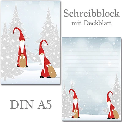IDEENSTADL - Wichtel 1 Schreibblock A5 50 Bl. Briefpapier Notizblock Block Weihnachten Winter