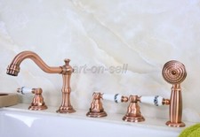 5PCs Antique Red Copper Bathroom Faucet Shower Set Bathtub Basin Sink Mixer Tap