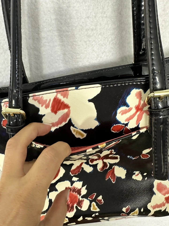 Bolso de Hombro Anne Klein Negro Multicolor Floral Cartera Mediano Ajustable Foto 4 de 4