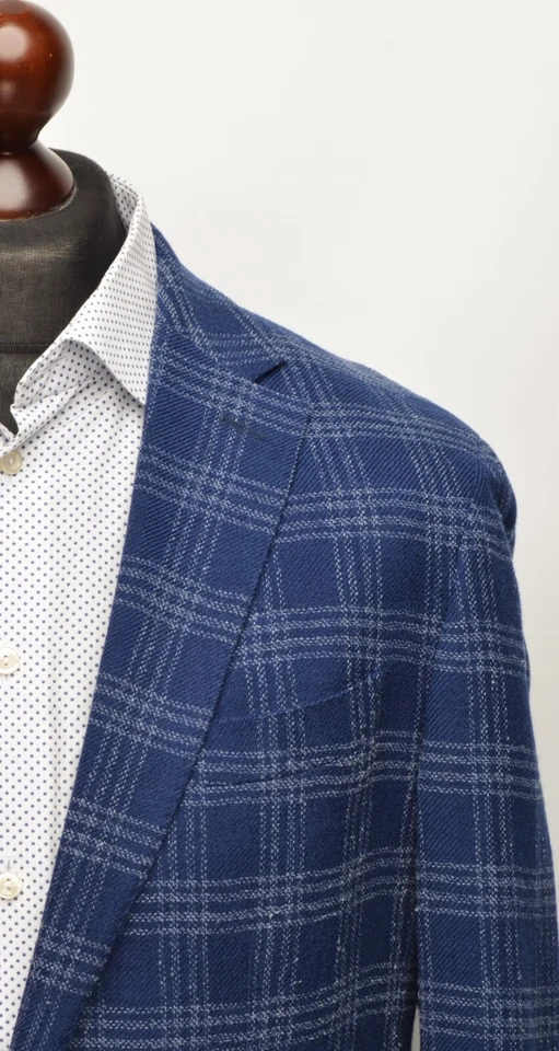 Men's Boggi Blue Windowpane Check Wool Blend 2Btn Blazer EU 54 R / UK,US 44 R Foto 3 de 4
