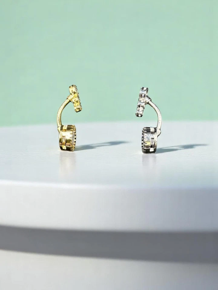 Piercing ombelico acciaio chirurgico Banana mm. 1,6 x 10 VERI ZIRCONI TONDI - Immagine 2 di 3