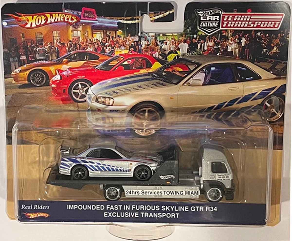 Nissan Skyline R34 Custom Retro Team Transport Hot Wheels Fast Furious Tow Miami #HW FAST FURYOUS R34 RETRO