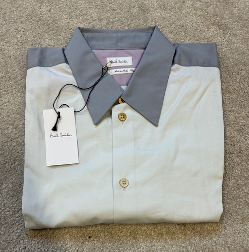 Camisa de algodón gris para hombre Paul Smith cuello 15" hecha en Italia nueva con etiquetas - Imagen 2 de 7