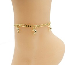 18k Layered Real Gold Filled Dolphins Anklet Bracelet 10 Inches