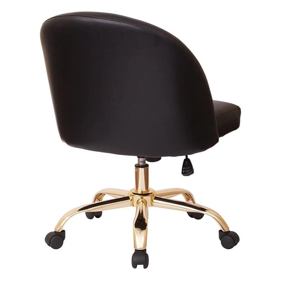 Layton Mid Back Office Chair in Black PU with Gold Finish Base - Image 2 of 4