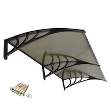 40" x 80" Window Awning Door Canopy Polycarbonate Cover Outdoor Front Door Brown