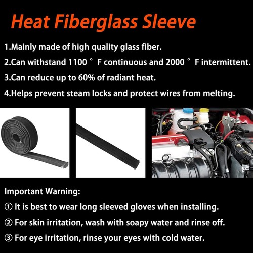 Black Heat Wrap Shield Sleeve for Wire Hose Auto Fiberglass 10FT x 13MM(1 /2") - Picture 6 of 8