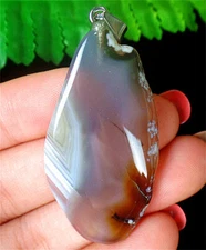47x25x6mm Natural Gray Botswana Agate Free Shape Reiki Pendant Bead BQ66693