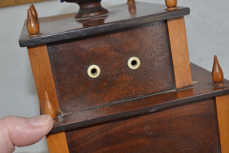  antique shaker wooden sewing box w/drawer spool holders pincushion original 