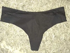NeW vs floral lace sided no show thong Panty Size Large black 