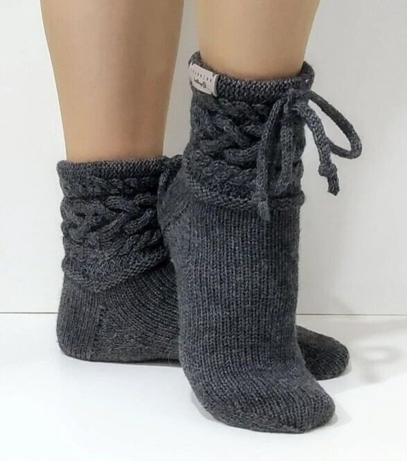 Dark gray wool socks Hand knitted socks Handmade socks Wool socks handmade knitt