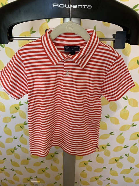 Oscar De La Renta Boy Polo Shirt Red White Stripe Shortsleeve SZ 4Y | eBay