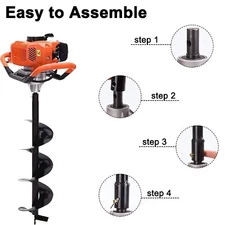 62CC 2-Cycle Gas Earth Auger | 4"6"8"12" Drill Bits & 3 Extension Rods Included