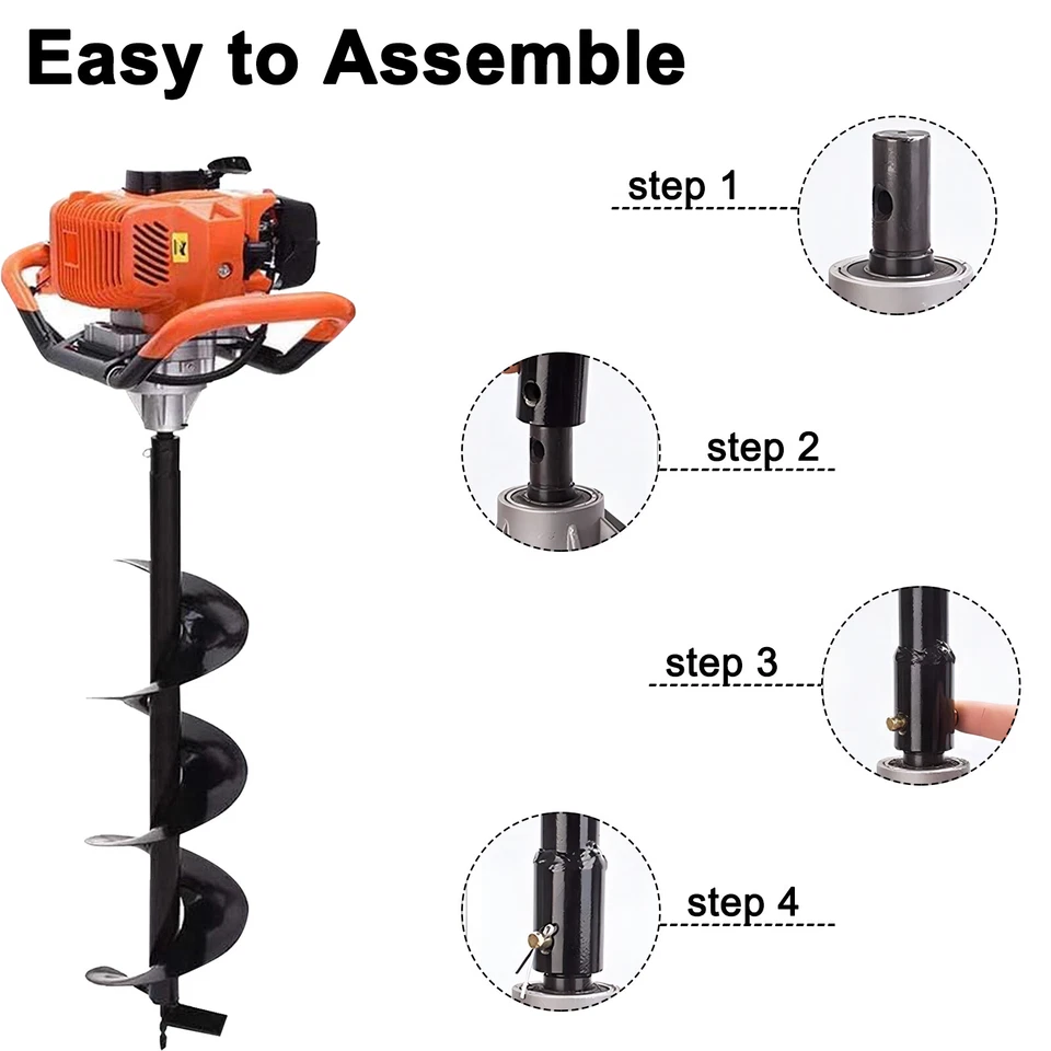 Professional 62CC Gas Post Hole Digger Kit w/ 4 Auger Bits (4"-12") & 3 Rods - Image 2 of 4