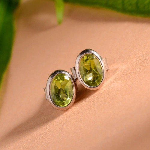 Naturale Peridoto Pietra Ovale 925 Argento Sterling Donna Design Bottone - Foto 4 di 4