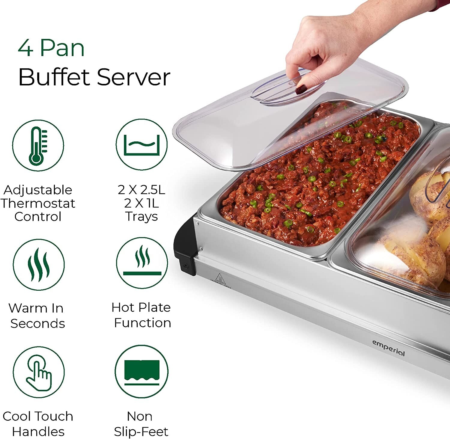 Emperial Food Warmer Buffet Server Hot Plate 4 Tray Adjustable