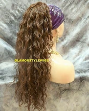 PONYTAIL HAIR PIECE EXTENSION LONG CURLY LAYERED MEDIUM BROWN #6 NWT