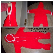 Vintage Mid Century Infant Santa Red  White Pajama Bodysuit Sleeper 9/16