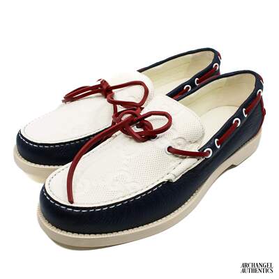 Gucci Boat Shoe Loafers Red White Blue | eBay