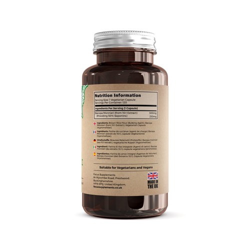 Bacopa Monnieri Kapseln | 120 500mg Brahmi zur Steigerung von Fokus & Gedächtnis | Hergestellt in Großbritannien - Bild 10 von 18