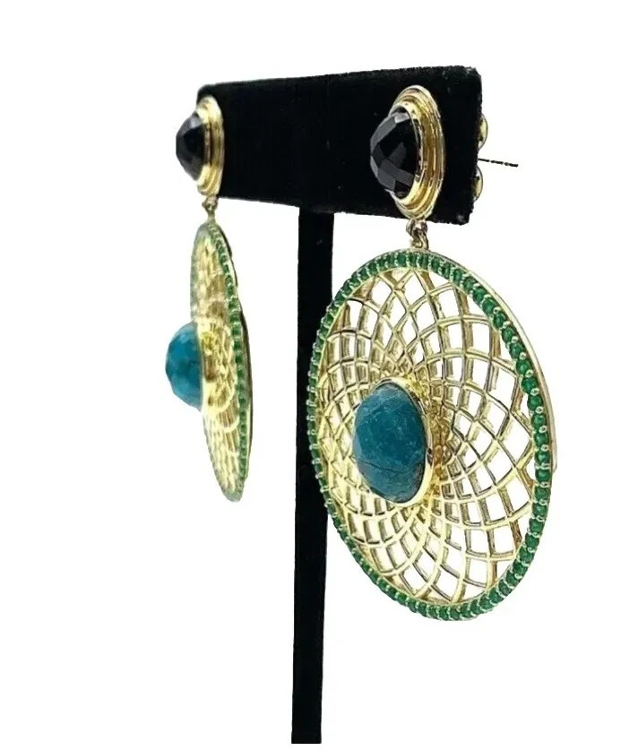 Pendientes colgantes medallón de piedras preciosas múltiples enchapados en oro de plata de ley Rarities-NUEVOS CON ETIQUETAS Foto 4 de 4