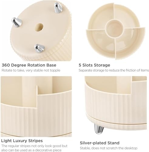 5.9 Inch Large Pencil Pen Holder, 5 Slots 360 Degree Beige (5.9 Inch Diameter) - Bild 6 von 7