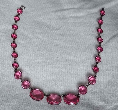 Antique Silver Late Victorian Glass Crystal Paste Riviere Necklace 1860's-1890's